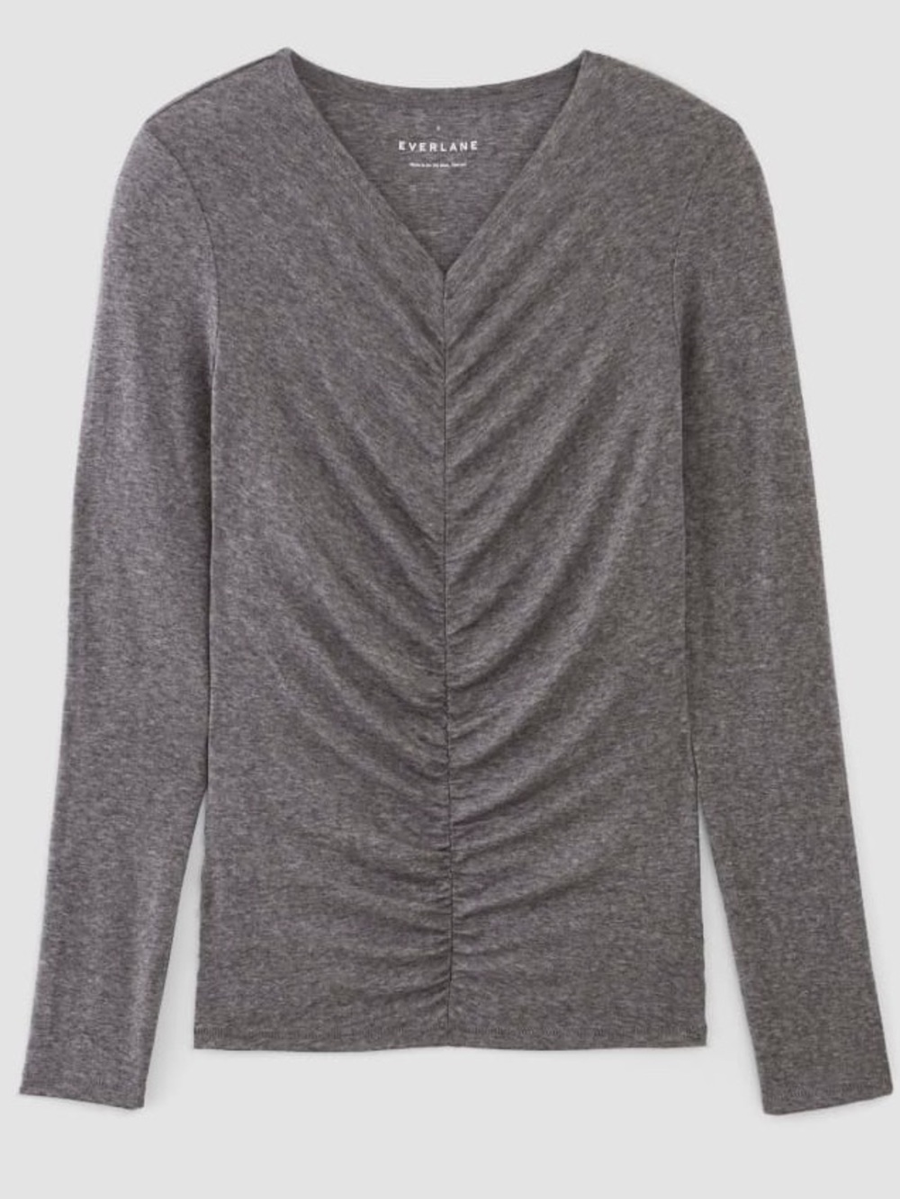 Everlane Gray Heather Ruched V-Neck Long Sleeve Butterlux Top